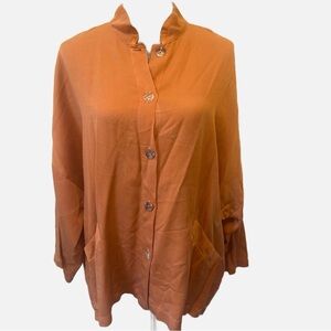 bryn walker Women’s Boxy Jacket Minimalist Tencel Lagenlook Mandarin Collar 3XL
